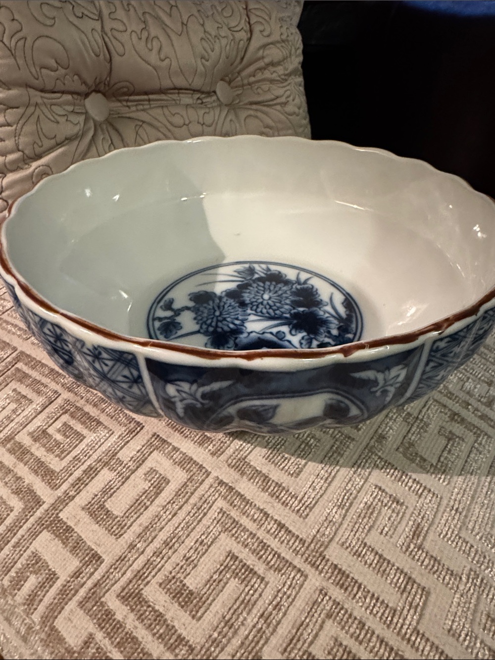 Hand-Painted Blue and White Decorative Ceramic Bowl